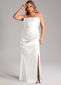 Azazie Leonis Brautjungfernkleider Wandelbar Meerjungfrau-Linie Plissee Stretch-Satin Kleid Weiß image11