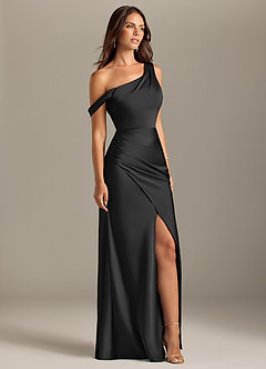 Azazie Madelyn Vestidos de damas de honor Vestido de Negro de Satén Elástico de Corte Sirena Convertible con Vestidos sin tirantes image4
