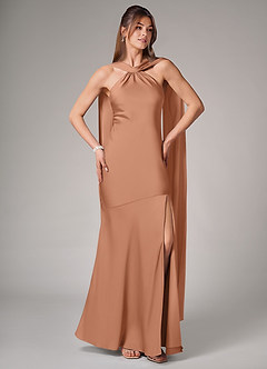 Azazie Kinsley Bridesmaid Dresses Bronzer Mermaid Side Slit Stretch Satin Dress image5