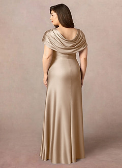 Azazie Branford Kleider für die Brautmutter A-Linie Plissee Stretch-Satin Kleid Taupe image10