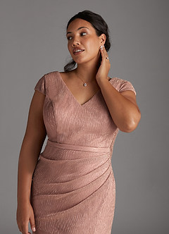 Azazie Galilea vestidos de madre de la novia Vestido de Oro Rosa de Malla Metálica de Sirena con Cuello en V image11