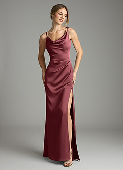 Azazie Samara Robes de demoiselle d'honneur Robe Sirène en Satin extensible Plissée Merlot image1