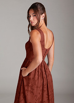 Azazie Alissa Bridesmaid Dresses Terracotta A-Line with Pockets Floral Burnout Dress image2