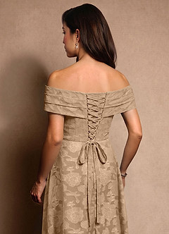 Azazie New Britain Mother of the Bride Dresses Champagne A-Line Pleated Floral Burnout Dress image7