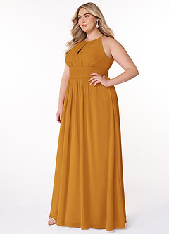 Azazie Bonnie Bridesmaid Dresses Butterscotch A-Line Keyhole Ruched Chiffon Dress image8