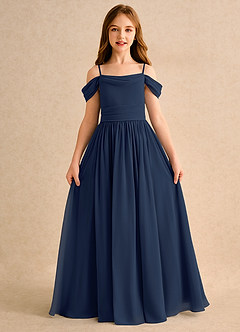 Azazie Shia Girls Formal Flower Girl Dresses Dark Navy A-Line Off the Shoulder Chiffon Dress image5