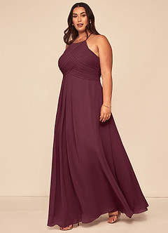 Azazie Ginger Bridesmaid Dresses Cabernet A-Line Halter Pleated Chiffon Dress image9