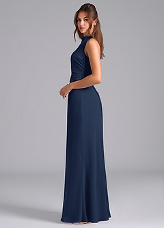 Azazie Evadne Robes de demoiselle d'honneur Robe Trapèze en Mousseline de soie Plissée Bleu Marine Foncé image6