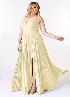 Azazie Vini Jurken voor bruidsmeisjes Jurk van Chiffon met A-Lijn V-hals geplooid Citroensorbet image10