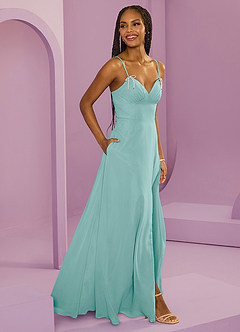 Barbie ♥ Azazie Bridesmaid Dresses Aqua A-Line with Pockets Chiffon Dress image9