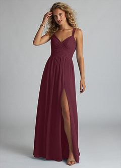 Azazie Aziza Bridesmaid Dresses Cabernet A-Line V-Neck Pleated Chiffon Dress image2