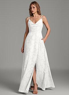 Azazie Sarella Bridesmaid Dresses White A-Line Pleated Floral Burnout Dress image1
