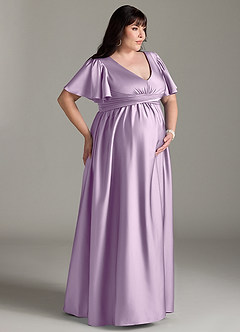 Azazie Verna Maternity Bridesmaid Dresses A-Line Ruched Stretch Satin Floor-Length Dress image12