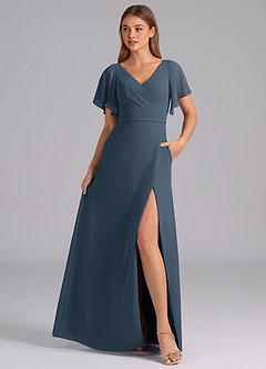Azazie Ambrosia Bridesmaid Dresses Neptune A-Line Pleated Chiffon Dress image3
