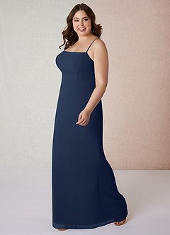 Azazie Tayla Bridesmaid Dresses Dark Navy Sheath Square Neckline Chiffon Dress image8