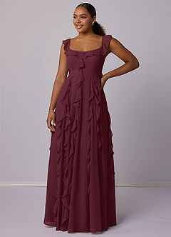 Barbie ♥ Azazie Robes de demoiselle d'honneur Robe Trapèze en Mousseline de soie avec poches Cabernet image9