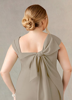 Azazie Ellen Mother of the Bride Dresses Taupe Sheath Side Slit Stretch Crepe Dress image11