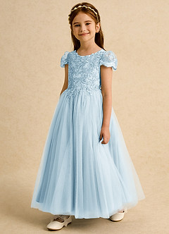 Azazie Puff Blumenmädchenkleider Ballkleid Spitze Tüll Kleid Himmelblau image2