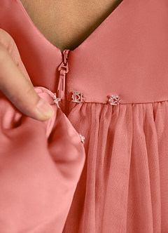 Azazie Solia Flower Girl Dresses Salmon Pink Ball-Gown Bow Tulle Dress image8