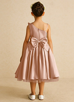 Azazie Lollipop Flower Girl Dresses Champagne Rose A-Line One Shoulder Matte Satin Dress image3