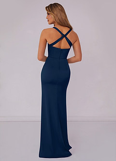 Barbie ♥ Azazie Bridesmaid Dresses Dark Navy Mermaid Pleated Stretch Satin Dress image2