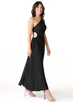 Azazie Kirra Bridesmaid Dresses Black A-Line One Shoulder Chiffon Dress image3