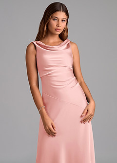 Azazie Nerine Bridesmaid Dresses Powder Pink A-Line Pleated Stretch Satin Dress image6