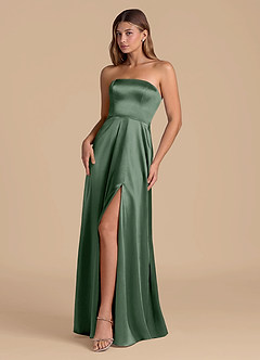 Azazie Wren 신부 들러리 드레스 A라인 스트랩리스 메탈릭 새틴 바닥 길이 드레스 image3