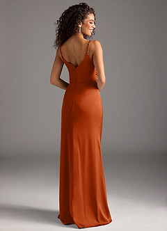 Azazie Deandra Bridesmaid Dresses Burnt Orange Mermaid Pleated Stretch Satin Dress image2