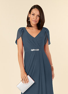 Azazie Marianne Mother of the Bride Dresses Neptune Sheath V-Neck Pleated Chiffon Dress image5