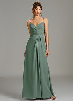Azazie Sherah Bridesmaid Dresses Eucalyptus A-Line Pleated Chiffon Dress image1