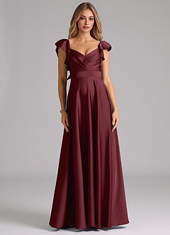 Azazie Leilani Bridesmaid Dresses Cabernet A-Line Ruched Stretch Satin Dress image3