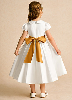 Azazie Deary Flower Girl Dresses Ivory Butterscotch A-Line Bow Cotton Dress image2