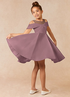 Azazie Shirin Blumenmädchenkleider A-Linie Schulterfrei Matte Satin Kleid Vintage Mauve image4