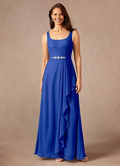 Azazie Ainsling Mother of the Bride Dresses Royal Blue A-Line Square Neckline Lace Chiffon Dress image3