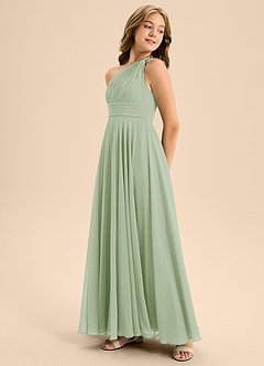 Azazie Charlize Junior Dusty Sage A-Line Pleated Chiffon Dress image4