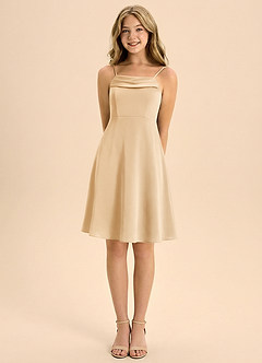 Azazie Anselie Junior Linia A Pofałdowany Satyna elastyczna Mini Młodsza druhna Sukienka image5