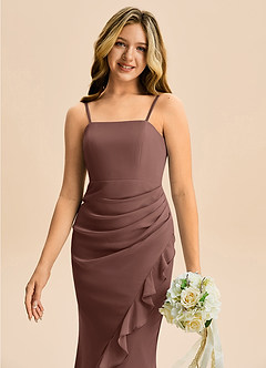 Azazie Buzzy Junior Espresso Sheath Pleated Chiffon Dress image2