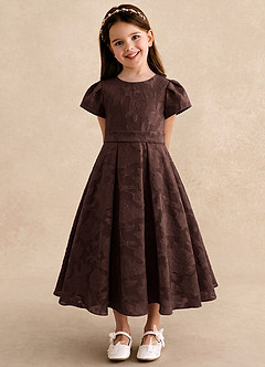 Azazie Princes vestidos de niña de las flores Vestido Ganache de Devorado Floral de Línea A con Plisado image4