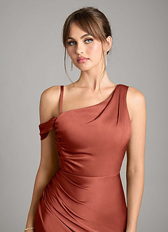 Azazie Madelyn Bridesmaid Dresses Terracotta Mermaid One Shoulder Stretch Satin Convertible Dress image3