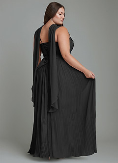 Azazie Stephanie Vestidos de madrinha de casamento Vestido Preto de Cetim elástico de Linha A com Plissado image16