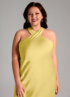 Azazie Doretta Bridesmaid Dresses Canary Mermaid Pleated Stretch Satin Dress image12