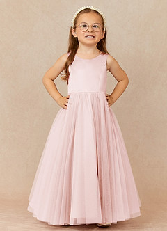 Azazie Muni Flower Girl Dresses Blushing Pink A-Line Bow Tulle Dress image2