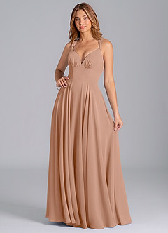 Azazie Darana Bridesmaid Dresses Champagne Rose A-Line Corset Chiffon Dress image3
