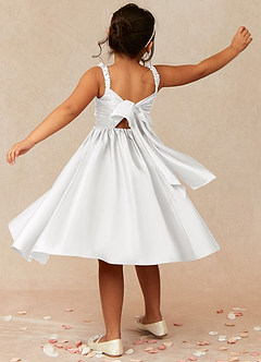 Azazie Cutie Pie Flower Girl Dresses White A-Line Pleated Matte Satin Dress image2