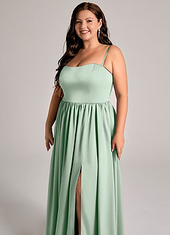 Azazie Calianna Jurken voor bruidsmeisjes Converteerbaar Jurk van Stretch Satijn met A-Lijn Off the Shoulder Agave image6