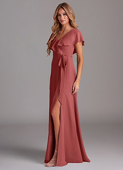 Azazie Lainey Bridesmaid Dresses Terracotta A-Line with Pockets Chiffon Dress image4