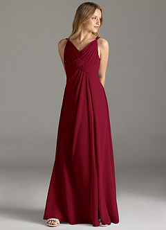Azazie Maren Allure Junior Burgundy A-Line Lace Chiffon Dress image3
