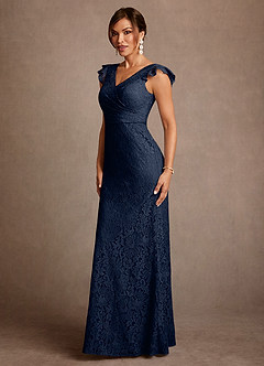Azazie Carlsbad Mother of the Bride Dresses Dark Navy A-Line Pleated Lace Dress image3