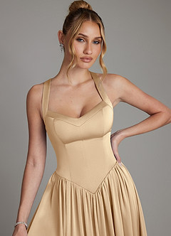 Azazie Francis Bridesmaid Dresses Champagne A-Line Corset Stretch Satin Dress image4